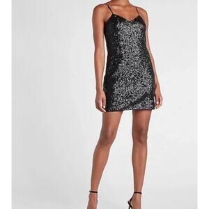 Express Sleeveless Sequin Sparkle Mini Special Occasion Party Dress Black XS NWT